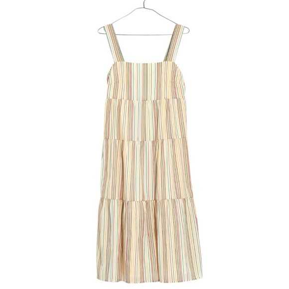 Madewell Tall Button-Back Tiered Dress in Textural Rainbow Stripe - Picture 1 of 7